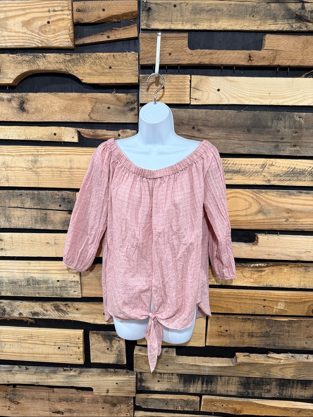 Liverpool Dusty Red Off The Shoulder Front Tie Hem Top Size Large 3/4 Sleeve